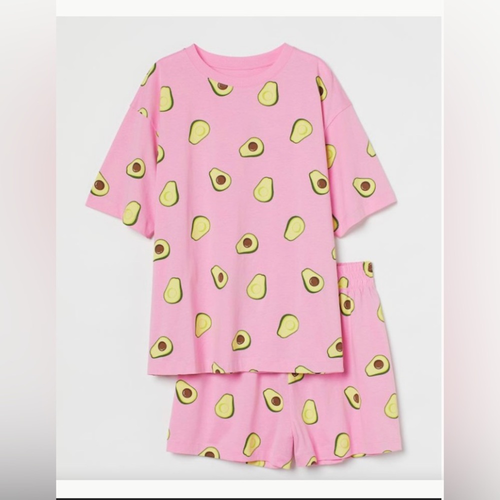 H&M Jersey Knit Avocado Print Pink Pajama Set - Size Large